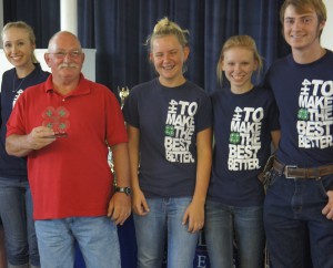 Jim Forman receives the honor of 2013-2014 Holmes County 4-H Male Volunteer of the Year, voted on by the Holmes County 4-H youth members.