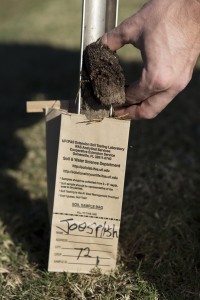 A man taking a soil sample with an auger. UF/IFAS Photo by Tyler Jones