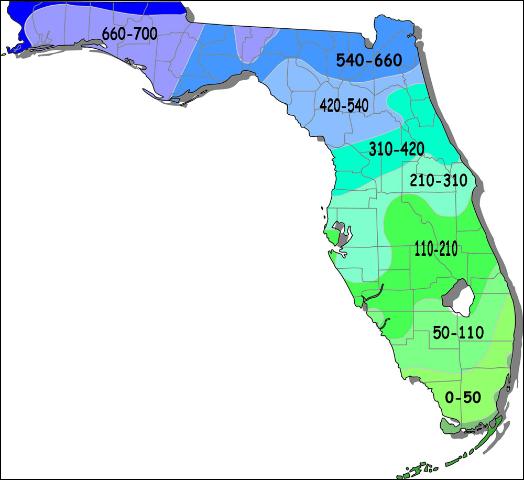 Florida Average Chill Hours Map