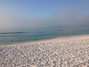 Fog rolling over the Gulf of Mexico in the early morning.