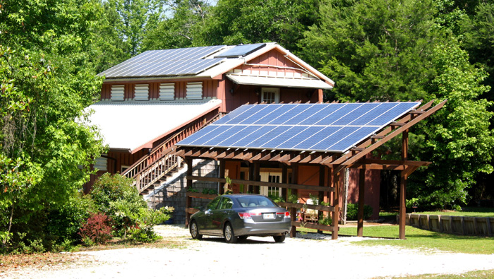 Solar units provide electricity for the house and farm.  Photo credit:  Blake Thaxton