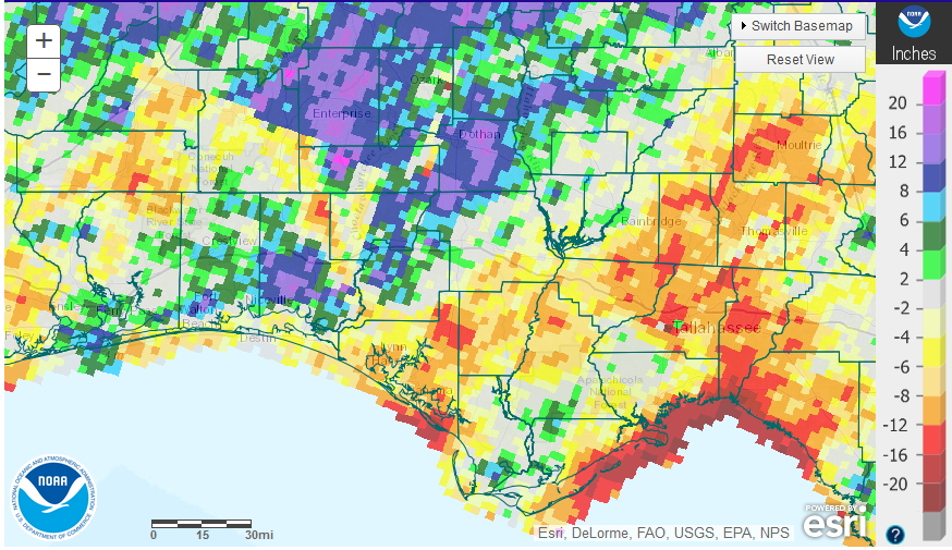 2015 Panhandle NOAA departure from normal rainfall