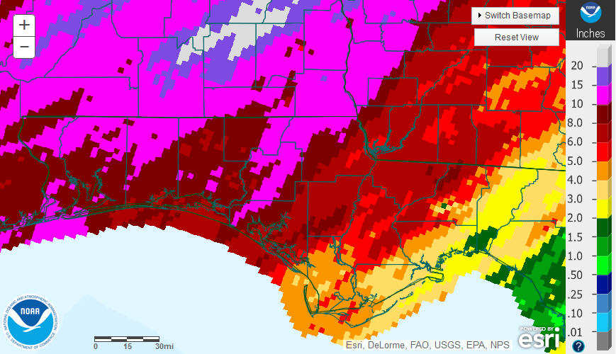 National Weather Service estimates for December 2015 Rainfall in the Panhandle.