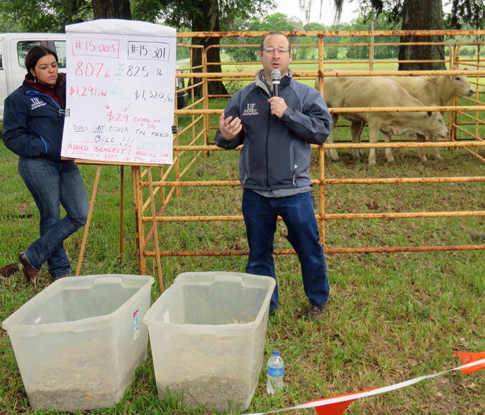 Nicolas DiLorenzo shared prodction records for two heifers that had been evaluated for feed efficiency. Photo credit: Doug Mayo