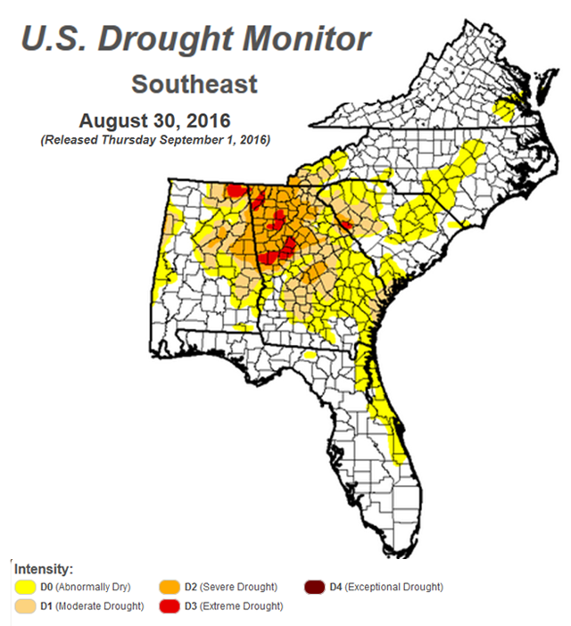 8-30-16 SE Drought Monitor