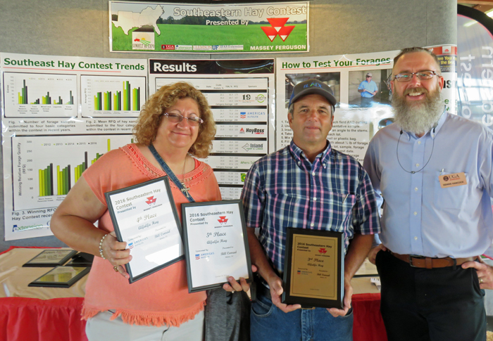 Bill and Donna Conrad, Bascom were recognized for their 3rd place alfalfa hay entry in the 2016 SE Hay Contest. Photo credit: Doug Mayo