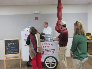 Participants lining up for Southern Craft Creamery ice cream at the Panhandle Fruit & Vegetable Conference. Photo Credit: Doug Mayo, UF/IFAS Extension.