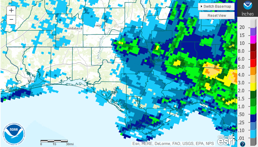 Source: National Weather Service estimates for rainfall in the Florida Panhandle.